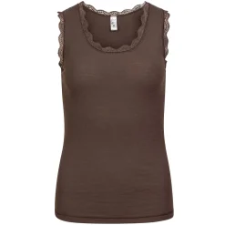 Flora Singlet i merinoull med blondekant
