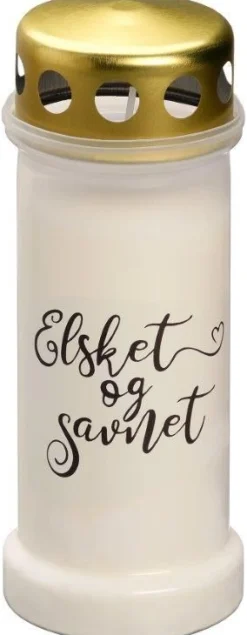 Gravlys med gulltekst